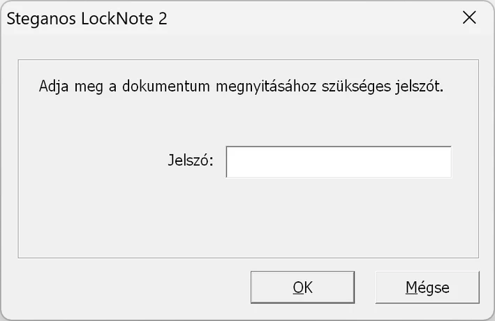 A Steganos LockNote 2 jelszókérő ablaka