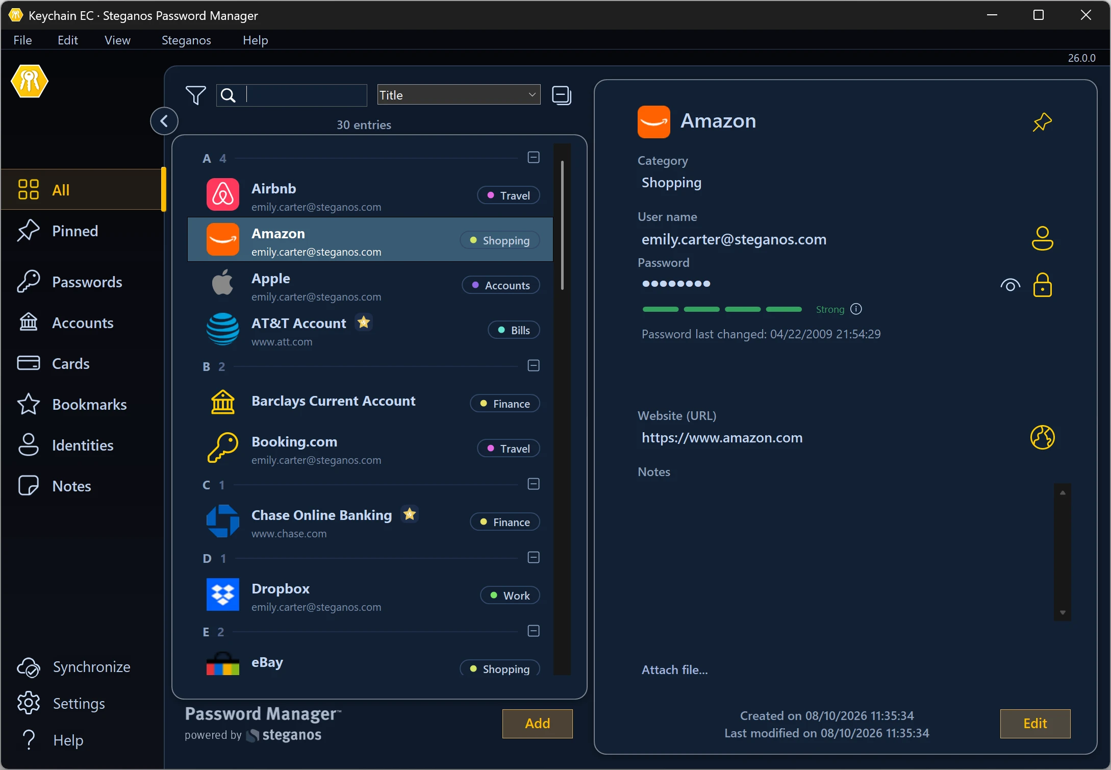 ダークモードの Steganos Password Manager