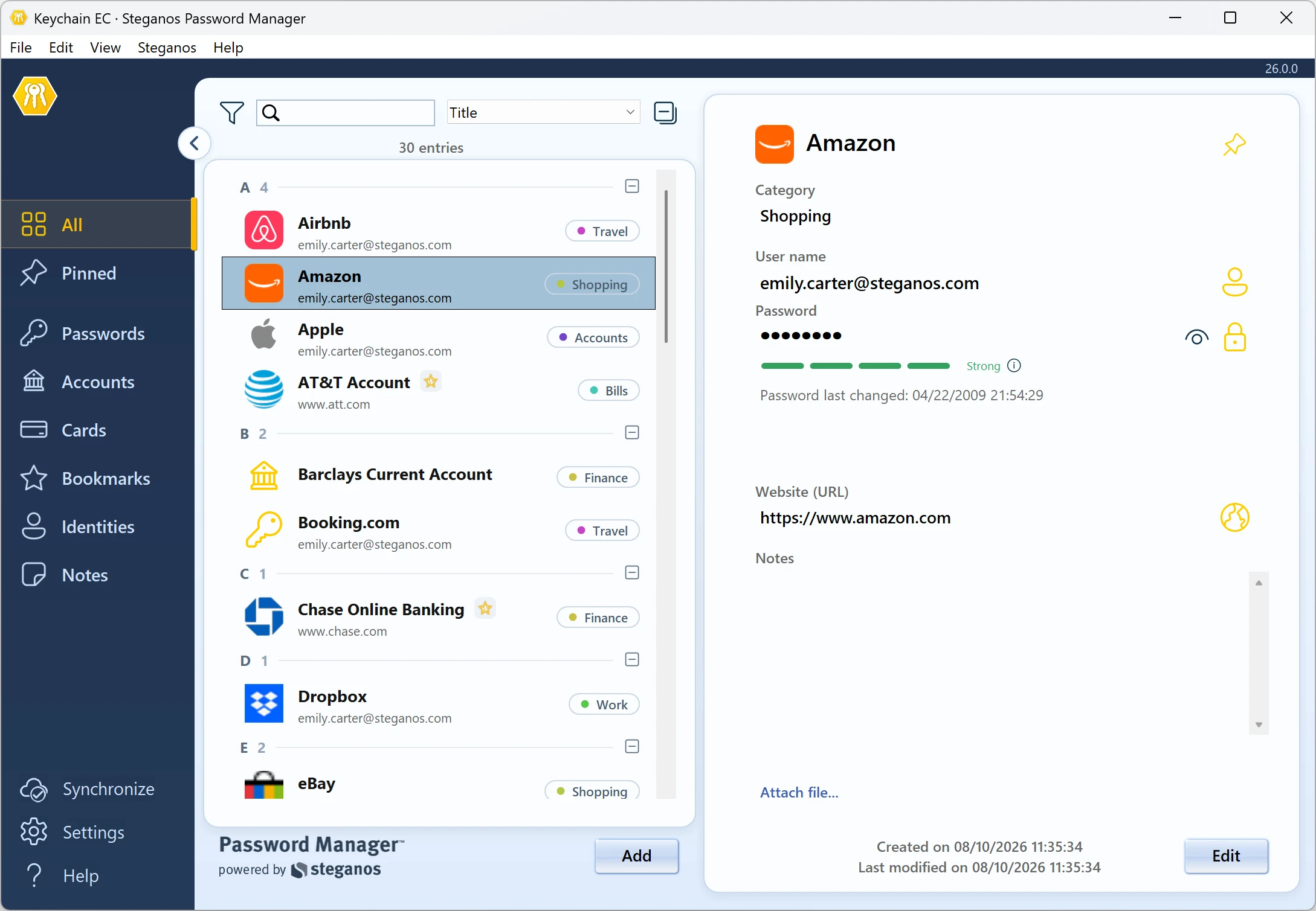 Windows 版 Steganos Password Manager