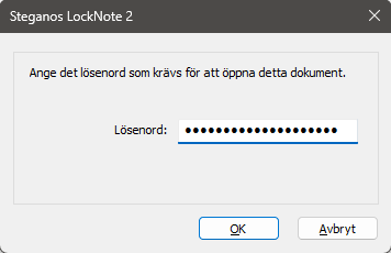 Lösenordsfråga i Steganos LockNote 2